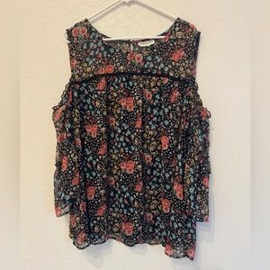 Westport 3X Black with Turquoise and Pink Flowers Cold Shoulder Blouse E…